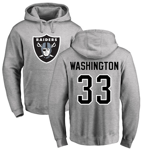 Men Oakland Raiders Ash DeAndre Washington Name and Number Logo NFL Football #33 Pullover Hoodie Sweatshirts